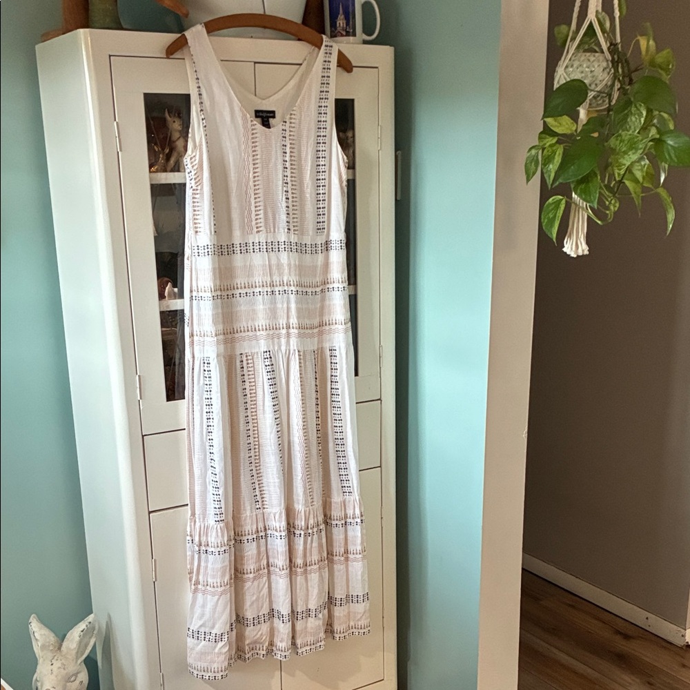 Tribal Femme sz p/S Elegant White Sleeveless Dress euc boho chic